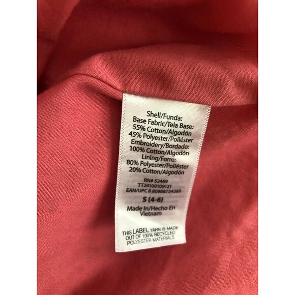 Dress Pink Prairie Size S Cotton Eyelet Flutter Sleeve Tiered Pockets Cowgirl - Picture 7 of 8